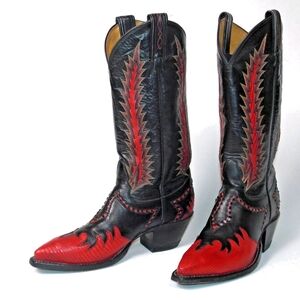 Tony Lama Classic Firewalker Black Red Cowboy Wmn's Vtg boots Size 7